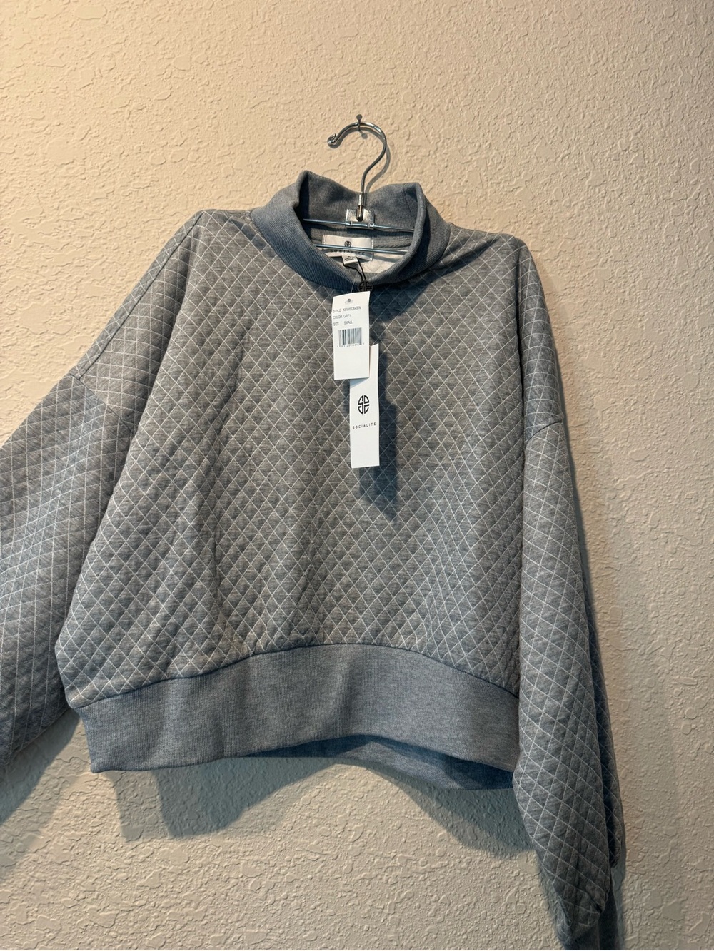 Socialite Quilted Mock Neck Sweater - Gray